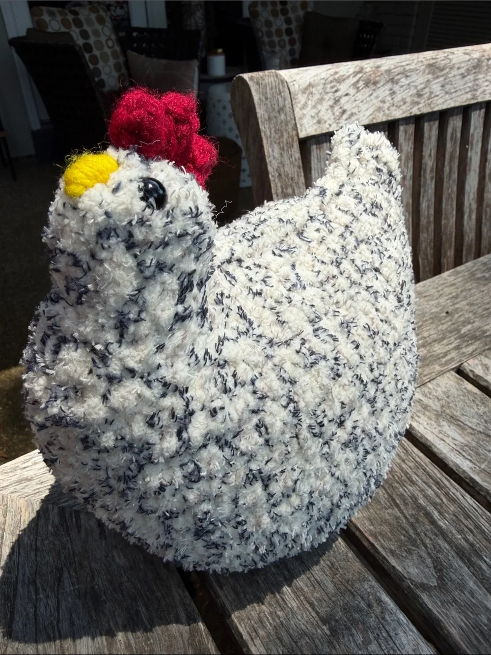 Handcrafted Gray & Red Chicken Accent Pillow - Soft Plush Farmhouse Decor